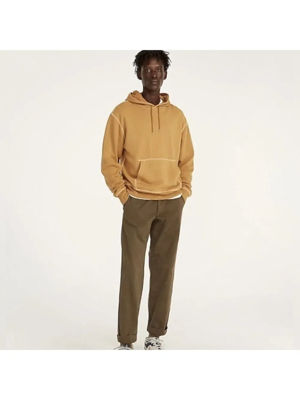 J. Crew Garment Dyed Thermal Lined Pullover Hoodie SZ M Distant Plains Mustard